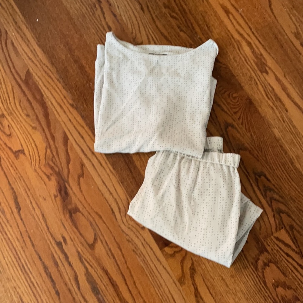 eileen fisher cream silk set morse code future is female XS pants XXS top